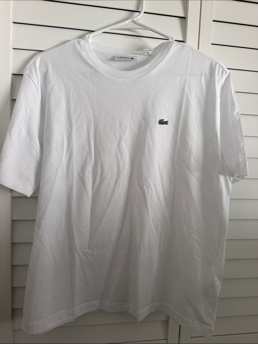 Lacoste White Short Sleeve Crew Neck Tee with Green Crocodile Logo